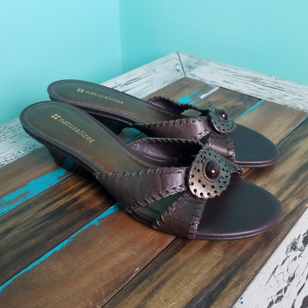 Naturalizer Brown Leather Open Toe heels size 7